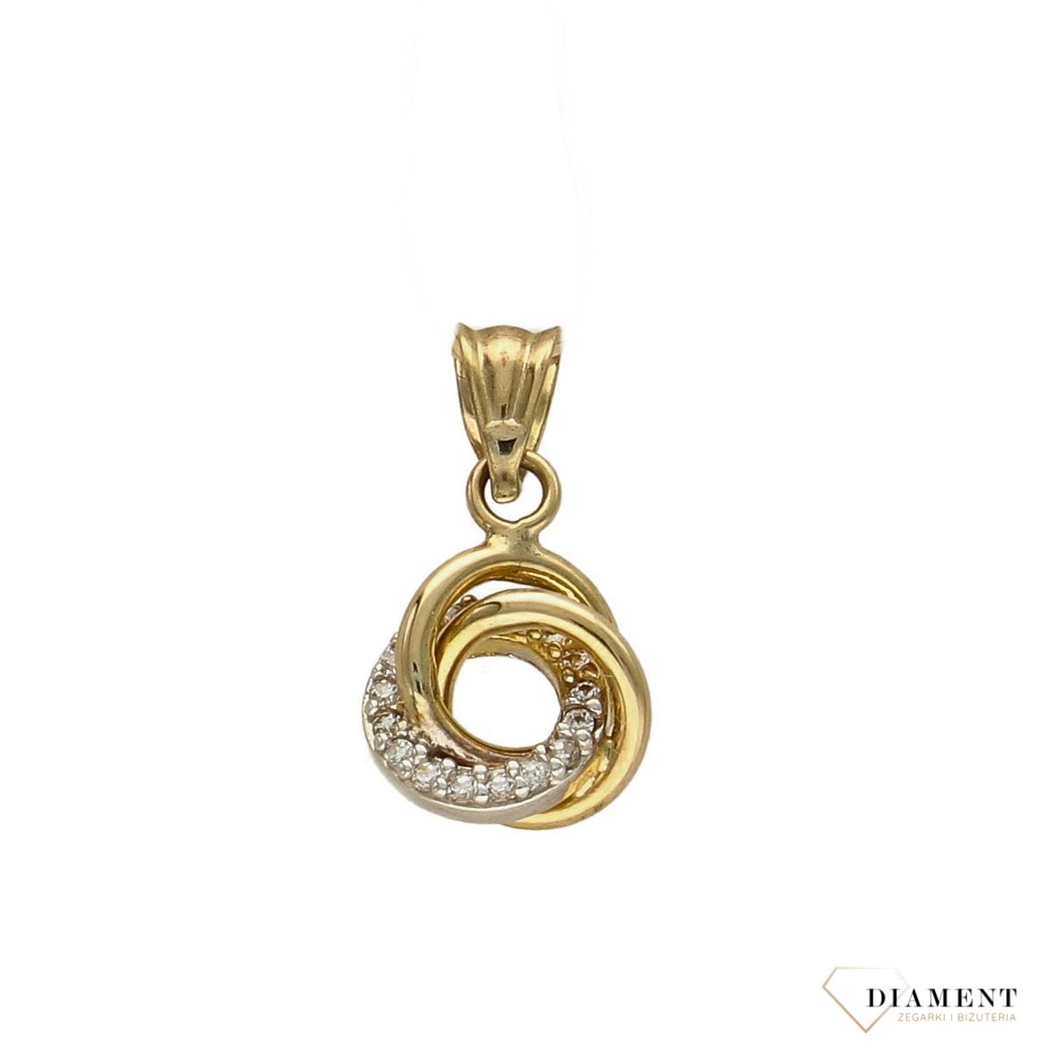 Złota zawieszka 333 plecione kółeczko z białym złotem i cyrkoniami GR-X07 XLB8996.jpg